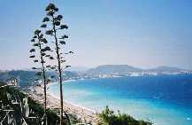Auf dem Weg zur Akropolis von Rhodos-Stadt, Blick ber Ixia und die Hotels